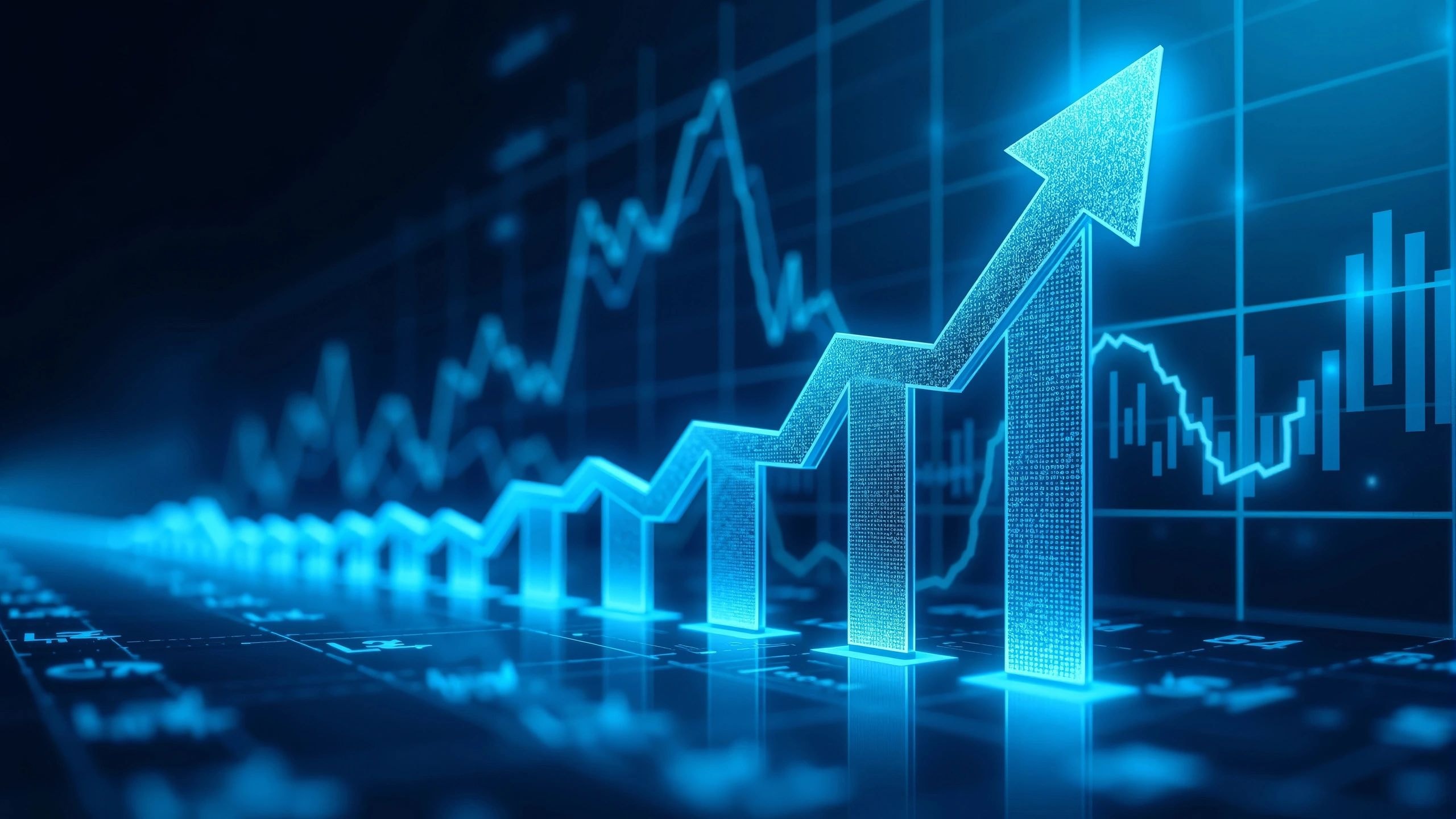 Financial visualization with glowing charts